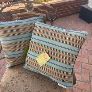 Two 15x15 Garden Oasis outdoor patio striped throw pillows! Brand New & Gorgeous